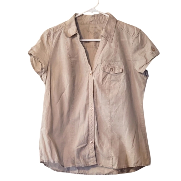 Sonoma Linen and Cotton Womens Tan Button-Up Cuffed Sleeve Shirt Size Medium - Picture 1 of 11